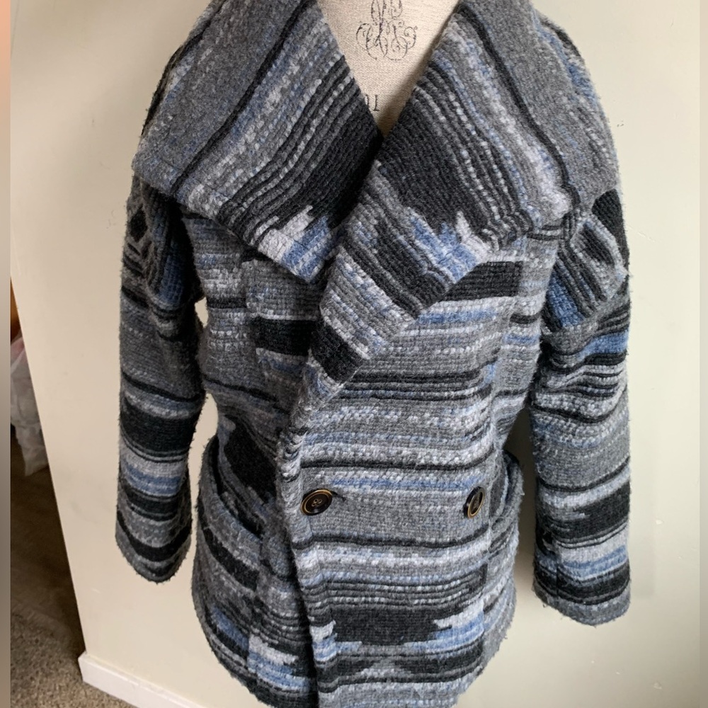 ▶️ PrAna Arria Wool Sweater Jacket Womens XS Gray Blue Button Coat Gorpcore